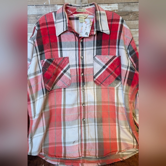 Boho Southwestern Bull W Roses Upcycled Dip Dye Bleached Flannel Shirt - Picture 11 of 15
